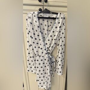 White Wrap Dress with Blue Floral Pattern